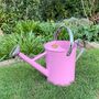 Pair Of Peony Pink And Chrome Trim Watering Cans, thumbnail 3 of 11