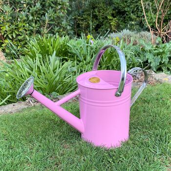 Pair Of Peony Pink And Chrome Trim Watering Cans, 3 of 11