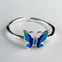 Sterling Silver Blue Butterfly Adjustable Ring, thumbnail 2 of 5