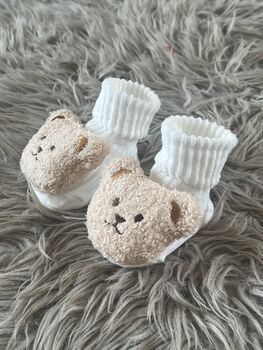 White Ribbed Teddy Bear Baby Socks, 8 of 8