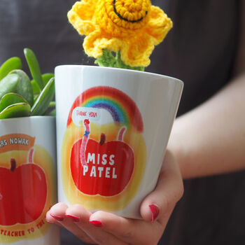 Personalised Apple, Worm And Rainbow Plant Pot: Thank You Teacher Gift, 3 of 4