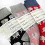 Christmas Cosy Elephant Socks With Personalised Label, Warm Socks, thumbnail 4 of 4