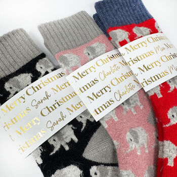 Christmas Cosy Elephant Socks With Personalised Label, Warm Socks, 4 of 4