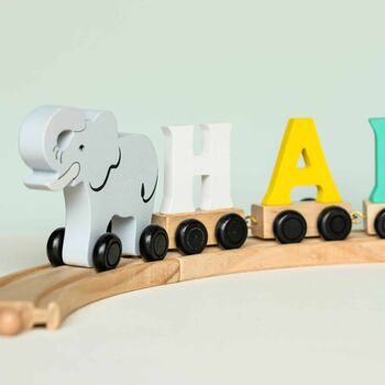 Personalised Elephant Wooden Pastel Letter Name Train Toy, 9 of 12