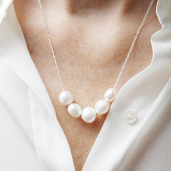 Pearl Cluster Necklace In Sterling Silver Or 9ct Gold, 7 of 10