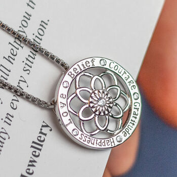 Positve Flower Necklace With Affirmations, Solid Silver, 3 of 7