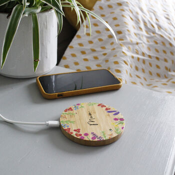 Personalised Bamboo Wireless Phone Charger For Mum, 10 of 11
