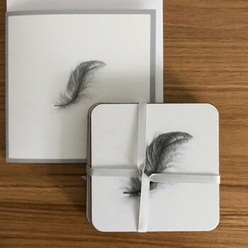 Set Of Four Coasters With A Feather Design And Card, 2 of 2