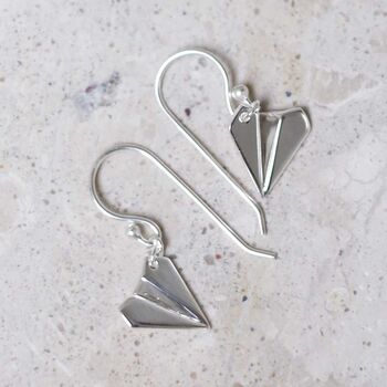 Sterling Silver Dangly Paper Airplane Earrings, 3 of 9
