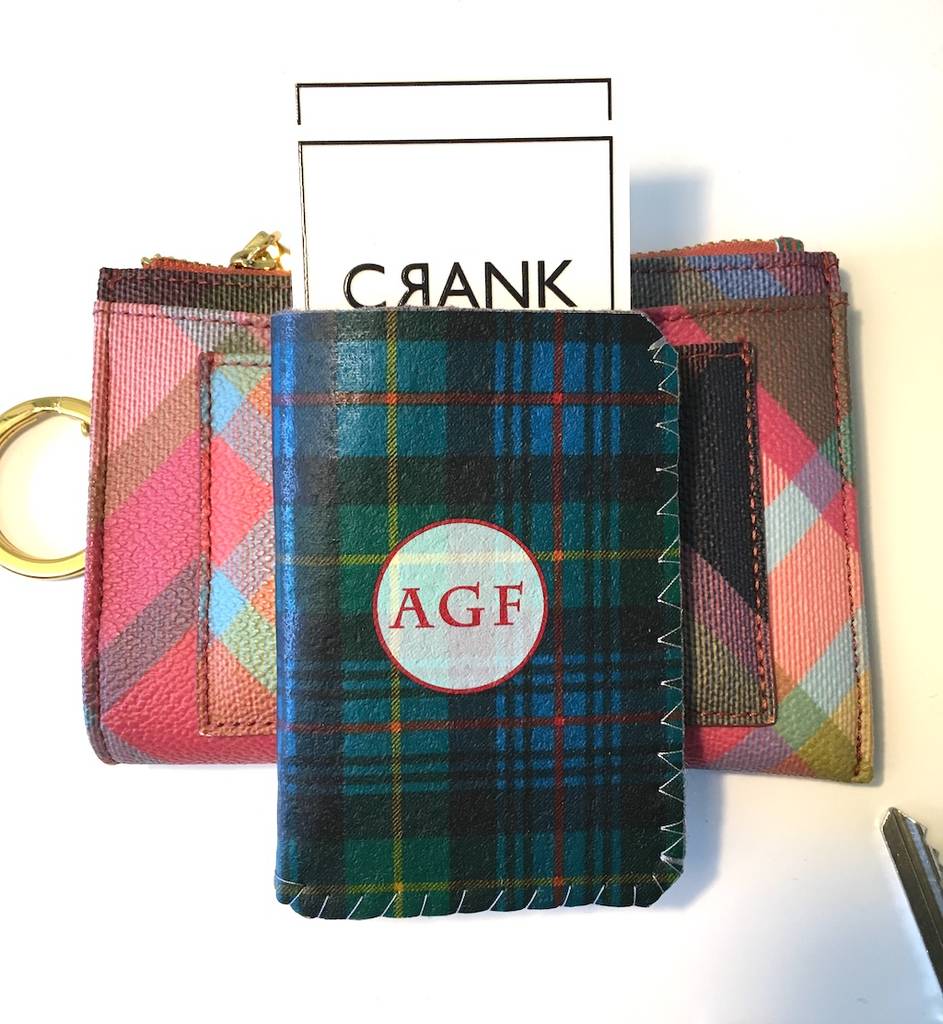 Personalised Initial Tartan Green Travel Card Holder By Crank