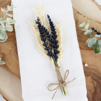 Dried Flower Cream And Navy Lavender Buttonhole, 5 of 8