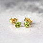 Green Peridot Ear Studs In Silver Or Gold, thumbnail 5 of 10
