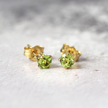 Green Peridot Ear Studs In Silver Or Gold, 5 of 10