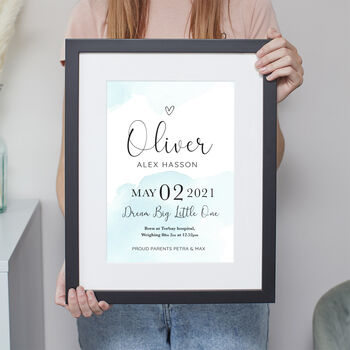 Personalised Baby Details Watercolour Print, 4 of 7