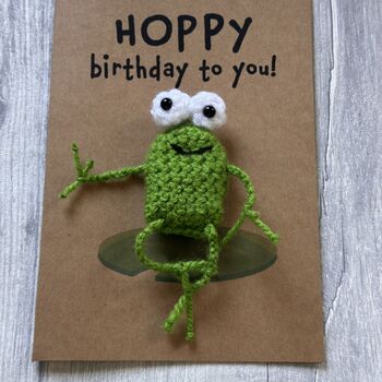 Frog Hoppy Birthday Crochet Birthday Card Handmade, 3 of 12