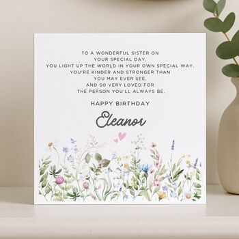 Personalised Wildflower Poem Birthday Card For Sister, 7 of 8