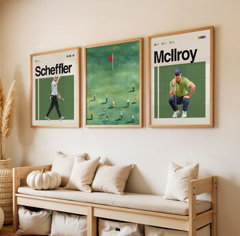 Set Of Three Golf Posters – Mcllroy, Scheffler And Mini Golfers, 3 of 9