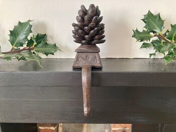 Cast Iron Pine Cone Christmas Stocking Holder Xmas Decor, 7 of 10