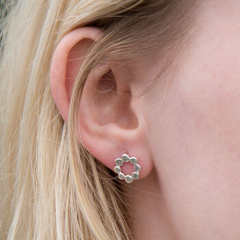 Sterling Silver Pebble Circle Stud Earrings, 2 of 4
