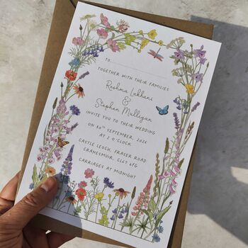 Cottage Garden Wildflowers A5 Wedding Invitation, 4 of 7