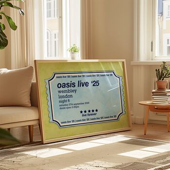 Oasis Live 25 Ticket Art Print / Oasis Customisable Date Wall Art / Wembley Cardiff Edinburgh Manchester Heaton Park, 5 of 5