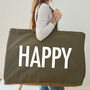 Happy Oversized Tote Bag Olive Green, thumbnail 2 of 7