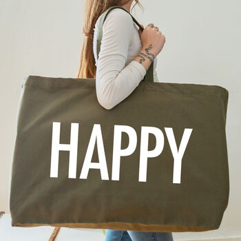 Happy Oversized Tote Bag Olive Green, 2 of 7