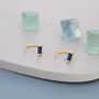 Sterling Silver Sapphire Blue Baguette Cut Cz Huggie Hoop Earrings, thumbnail 4 of 9