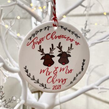 1st Christmas As Mr And Mrs Reindeer Decoration, 3 of 3