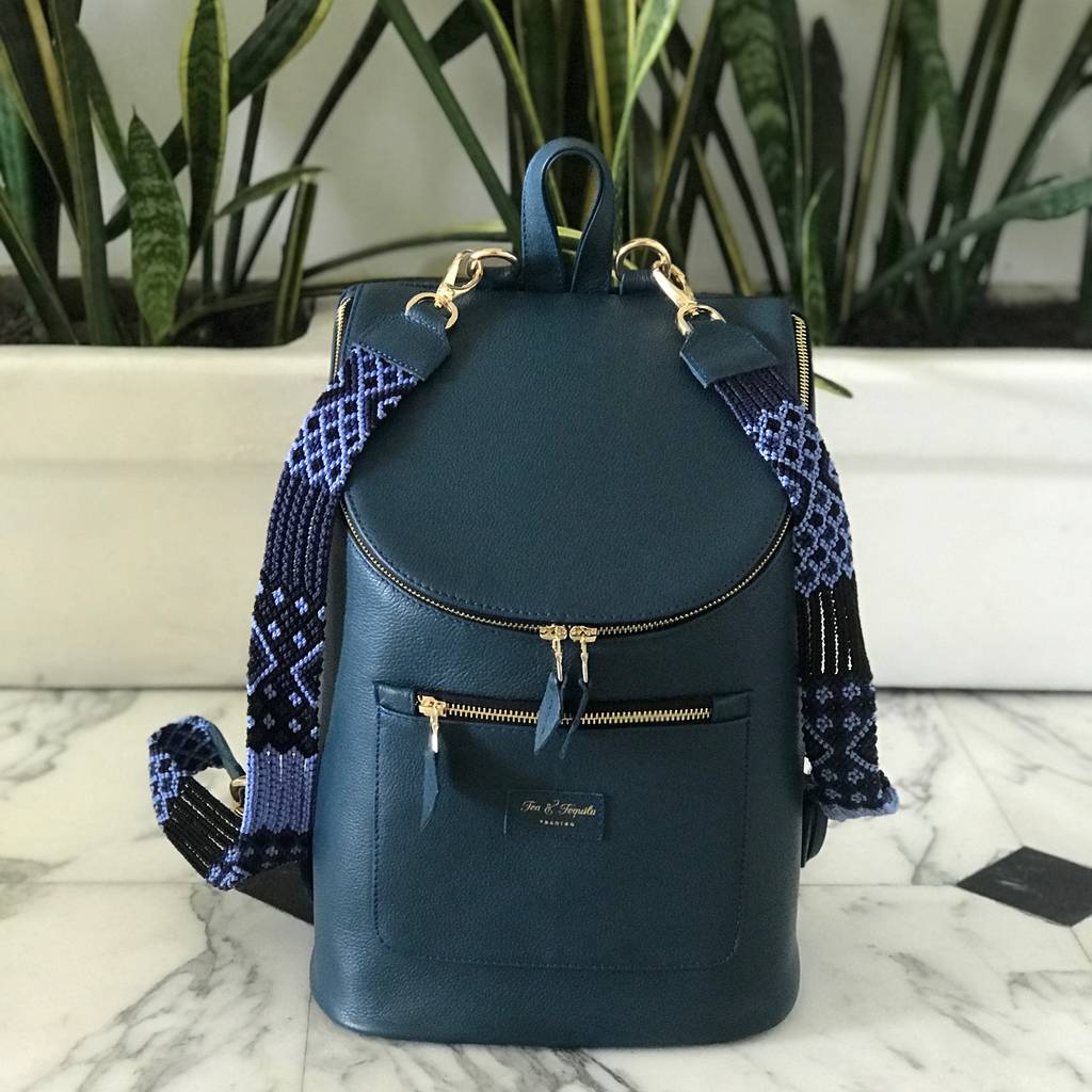 blue leather backpack by tea & tequila | notonthehighstreet.com