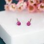 Tiny Ruby Pink Cz Stud Earrings In Sterling Silver, thumbnail 2 of 10