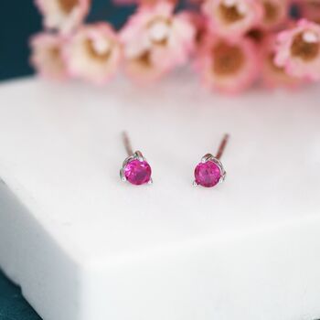 Tiny Ruby Pink Cz Stud Earrings In Sterling Silver, 2 of 10