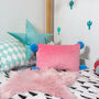 Pink Pompom Velvet Harlequin Cushion, thumbnail 4 of 4