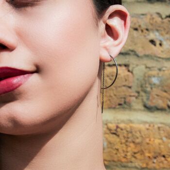 Half Hoop Textured Threader Sterling Silver Earrings, 3 of 6