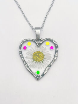 Heart Necklace With Daisy Flowers And Colourful Crystals, 3 of 12