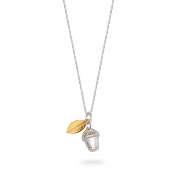 Acorn And Leaf Necklace Silver And Gold Vermeil, 2 of 6