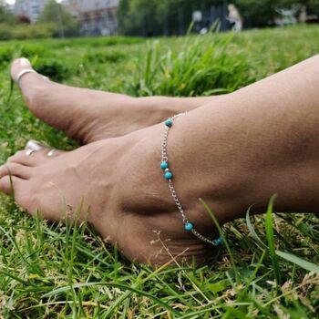 Silver Plated Summer Turquoise Beaded Anklet, 3 of 5