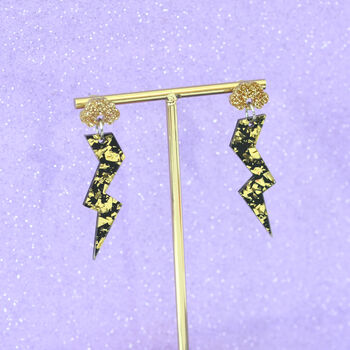 Gold Fleck Confetti Stormy Lightning Bolt Earrings, 3 of 3