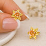 Gold Plated Sterling Silver Daffodil Stud Earrings – 8mm, thumbnail 1 of 6