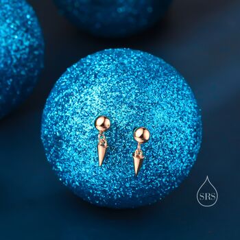Tiny Dangling Spike Stud Earrings In Sterling Silver, 6 of 11