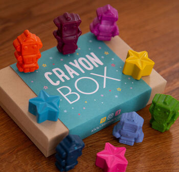 Set Of Nine Gift Boxed Robot Shaped Wax Crayons, 4 of 5