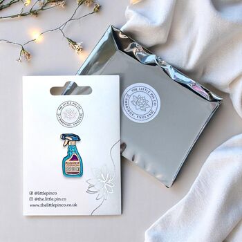 Misogynist Repellent Detergent Shaped Spray, Feminist Enamel Lapel Pin, 3 of 9