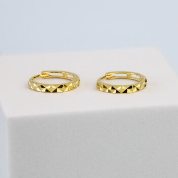 14k Gold Colour Sterling Silver Faceted Hoop Earrings, 4 of 5