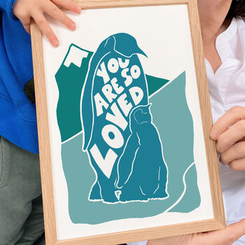 'You Are So Loved' Kids Positive Penguin Nursery Print, 4 of 4