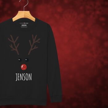 Rudolph The Reindeer Personalised Kids Sweatshirt Christmas Jumper, 8 of 12