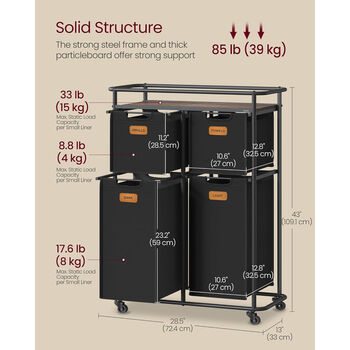 Laundry Sorter Cart With Wheels And Storage Shelf, 2 of 7