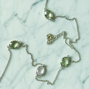 Gem Silver Necklace Green Amethyst And Rose Quartz, 2 of 3