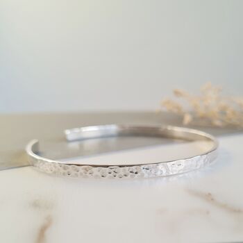 Solid Sterling Silver Hammered Cuff Bangle, 2 of 10