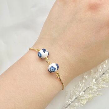 Handmade Blue Floral Clay Adjustable Bracelet, 6 of 8