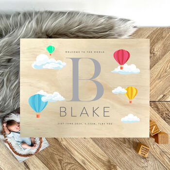 Personalised Hot Air Balloon New Baby Keepsake Box, 3 of 9